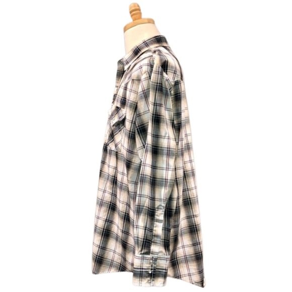 Plains Western Wear White and Cream Long Sleeve Plaid Shirt - Picture 2 of 8